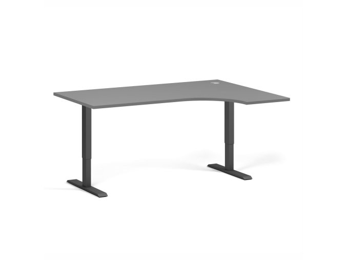 Rohový výškově nastavitelný stůl, 160x120 cm, 1 motor, L/P, černá podnož, grafit
