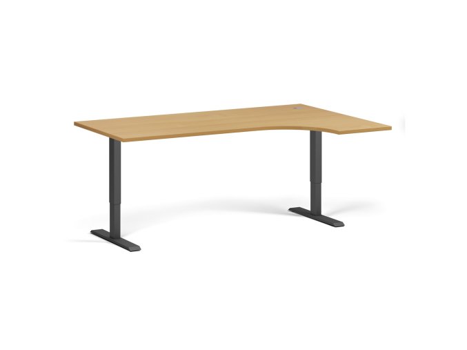 Rohový výškově nastavitelný stůl, 180x120 cm, 1 motor, L/P, černá podnož, buk