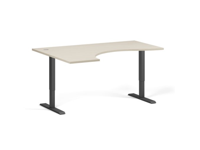 Ergonomický výškově nastavitelný stůl, 160x120 cm, 1 motor, L/P, černá podnož, bříza
