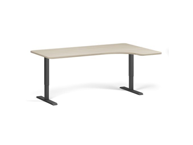 Rohový výškově nastavitelný stůl, 180x120 cm, 1 motor, L/P, černá podnož, dub přírodní