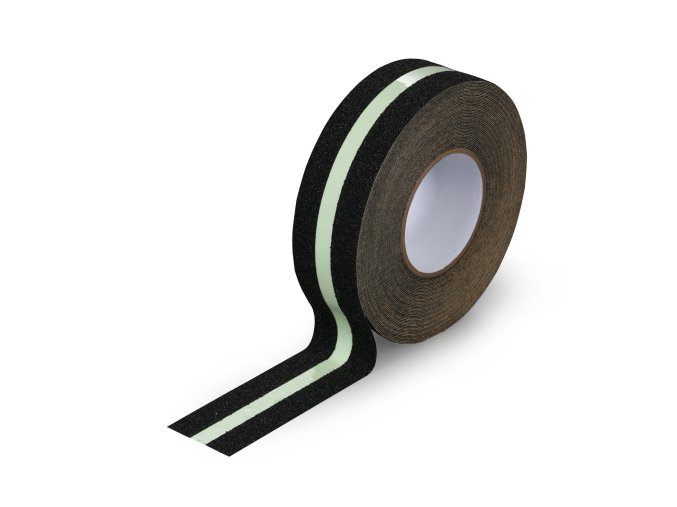 protiskluzova paska fotoluminiscencni 50 mm x 18 3 m cerna s bilym pruhem 106213