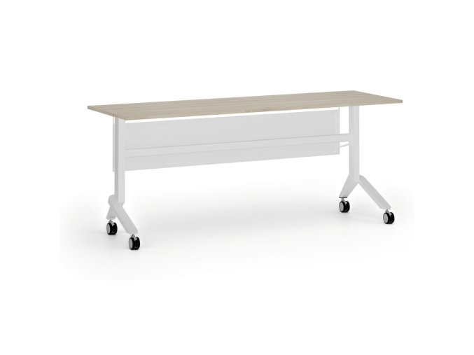 Mobilní stůl PRIMO MOVE, 180x60 cm, bílá podnož, dub přírodní