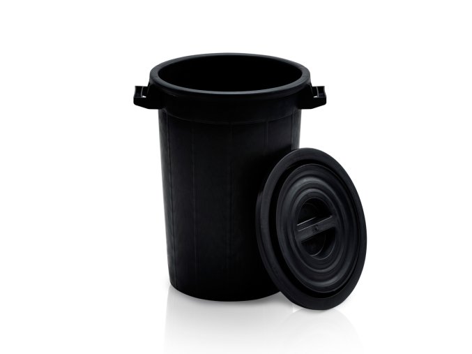 plastova nadoba s vikem 100 l regranulat cerna 113199