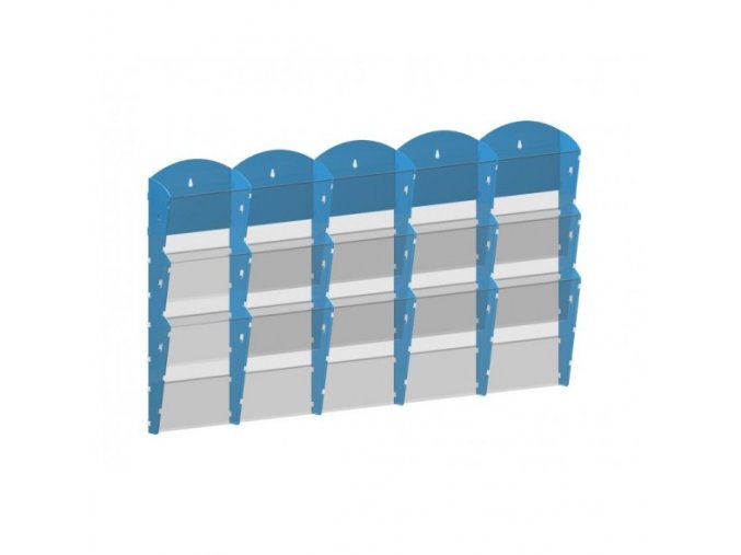 Nástěnný plastový zásobník na prospekty - 5 x 3 A4, modrý
