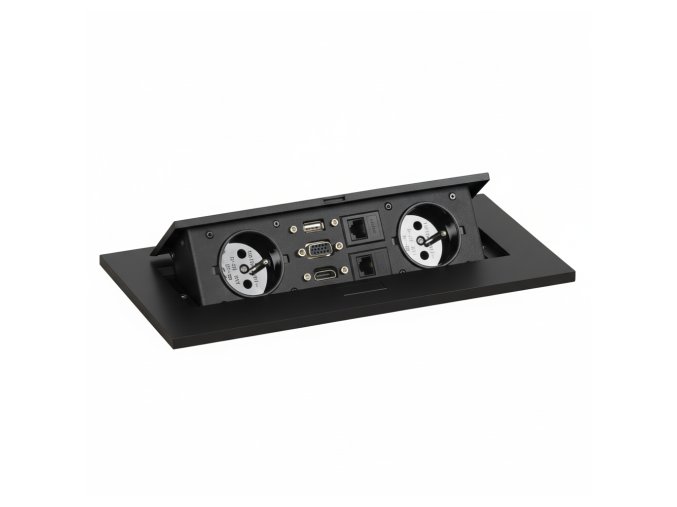 zasuvkovy box typ vi vyklopny 2x zasuvka vga hdmi usb data 2x rj45 port cerna 132052