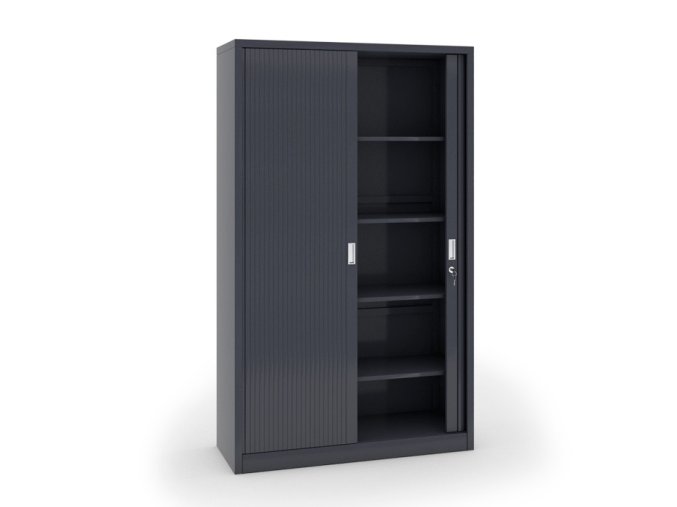 kovova skrin s roletovymi dvermi 1990 x 1200 x 450 mm tmave seda 130837