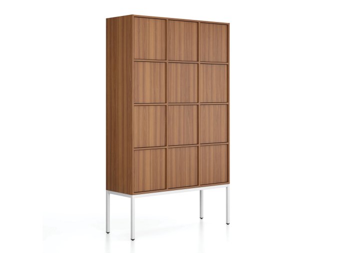 kancelarska skrin frame bila podnoz 12x dvere 1299 x 450 x 2185 mm push lock orech 79668