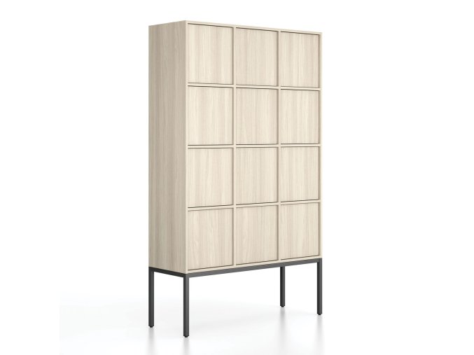 kancelarska skrin frame cerna podnoz 12x dvere 1299 x 450 x 2185 mm push lock dub prirodni 79620