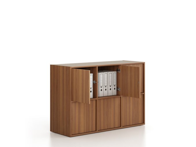 kancelarska skrin frame nizka 6x dvere 1299 x 450 x 881 mm push lock orech 79027
