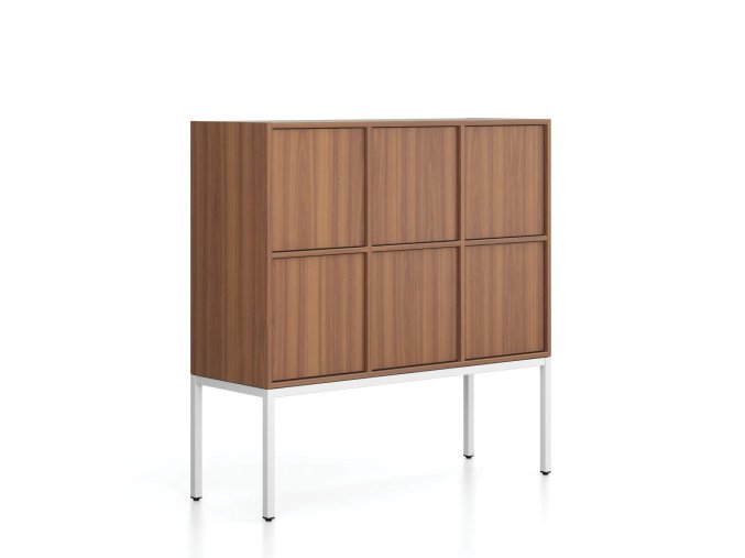 kancelarska skrin frame nizka bila podnoz 6x dvere 1299 x 450 x 1331 mm push lock orech 79636