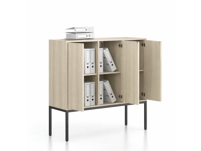 kancelarska skrin frame nizka cerna podnoz 3x dvere 1299 x 450 x 1331 mm push lock dub prirodni 143073