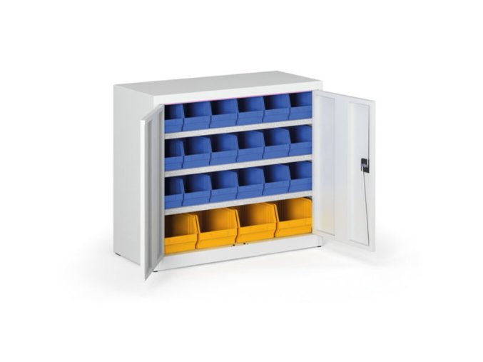 skrin s plastovymi boxy basic 800 x 400 x 920 mm 18x b 4x c seda sede dvere 140556