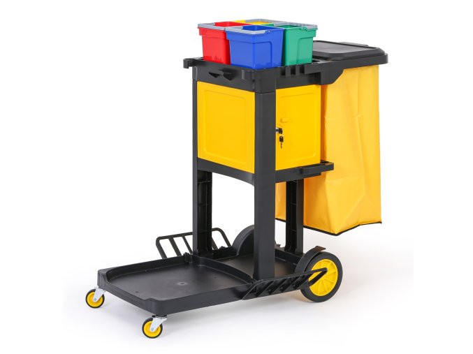 profesionalni uklidovy vozik se 4 kbeliky drzaky mopu skrinkou a pytlem s vikem 1120 710 1100 mm 144321