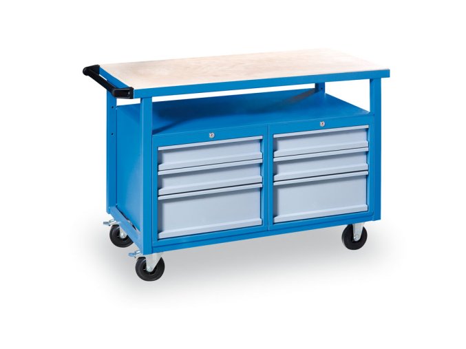 pojizdny pracovni stul do dilny gd smrk bukova preklizka 6 zasuvek 1190 x 600 x 850 mm modra 3464