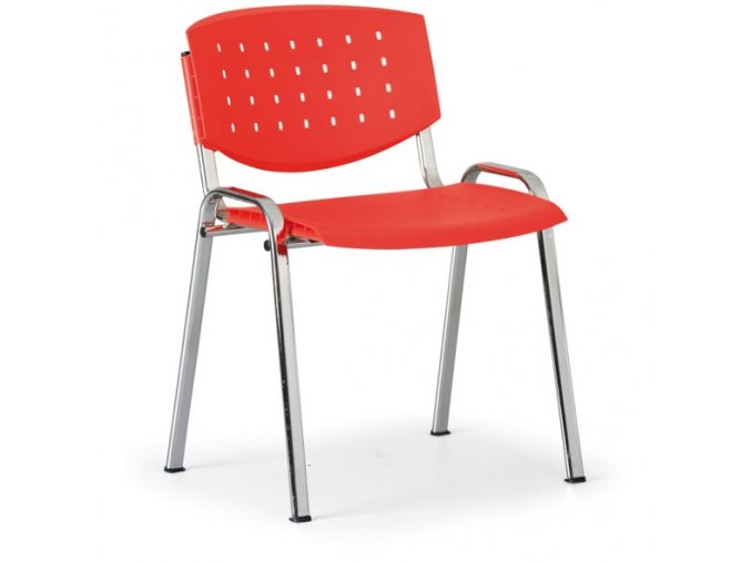 Jednací židle TONY, červená, konstrukce chromovaná