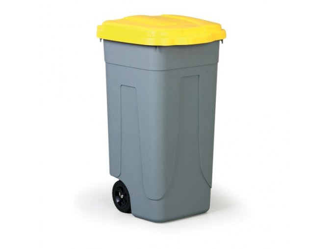 Mobilní plastový odpadkový koš 100 L, žluté víko