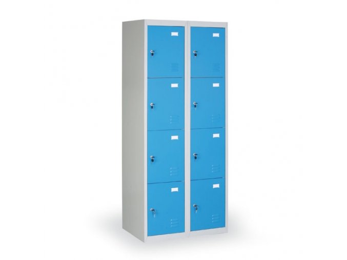 Šatní skříňka s úložnými boxy, 8 boxů, modré dveře, cylindrický zámek