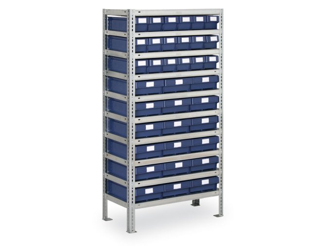 Regál s plastovými boxy MAX - 1600 x 400 x 800 mm, 18x B, 18x E