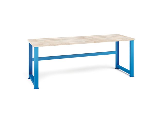 Dílenský stůl KOVONA, buková spárovka, pevné nohy, 2100 mm