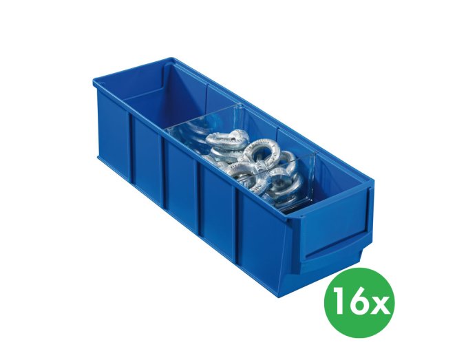 Plastový regálový box ShelfBox typ A - 91 x 300 x 81 mm, 16 ks, modrý