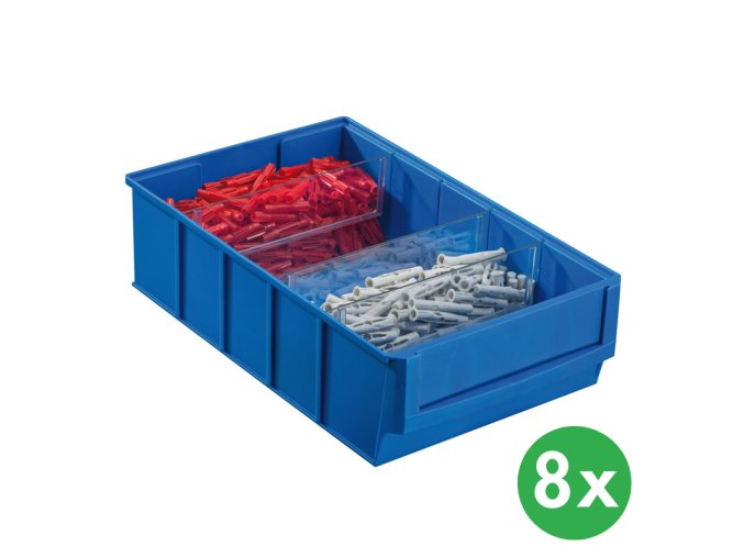 Plastový regálový box ShelfBox typ D - 183 x 300 x 81 mm, 8 ks, modrý