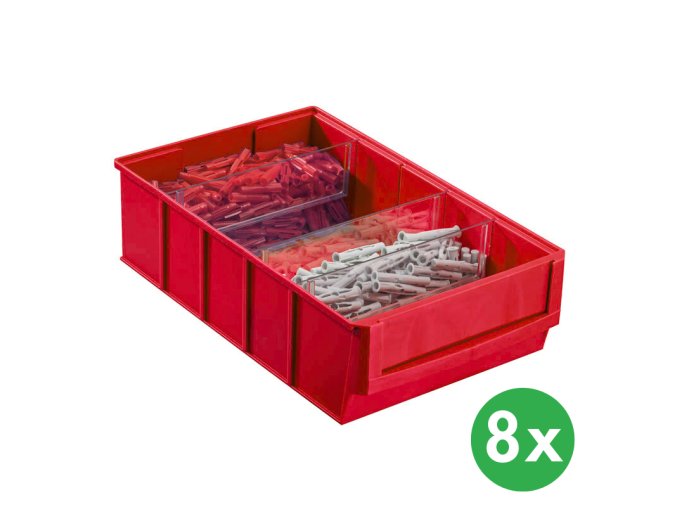 Plastový regálový box ShelfBox typ D - 183 x 300 x 81 mm, 8 ks, červený
