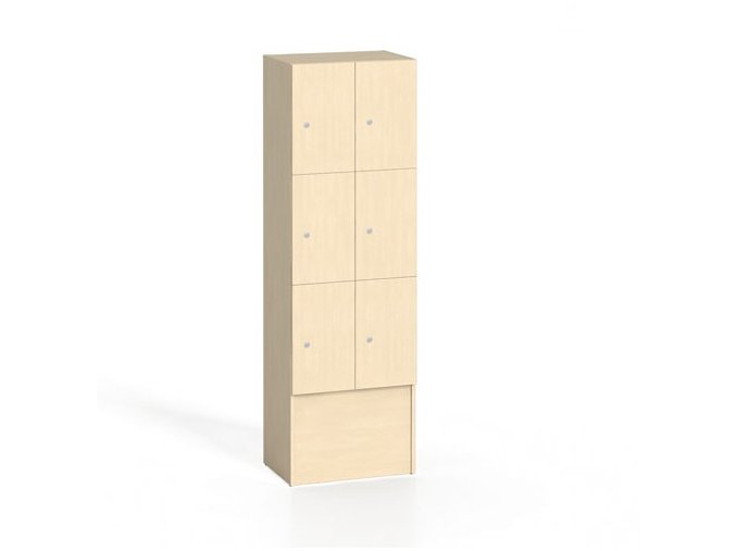 Dřevěná odkládací skříňka s úložnými boxy, 6 boxů, 1700 x 600 x 420 mm, cylindrický zámek, bříza