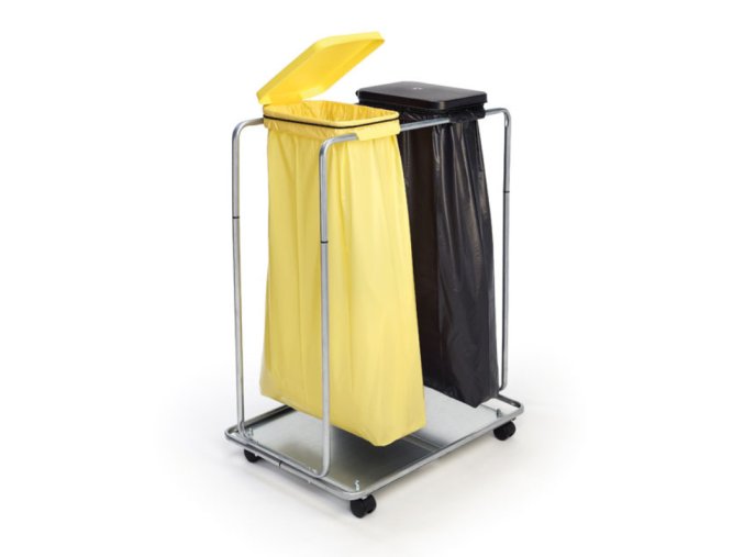 Stojan pojízdný na 2 odpadkové pytle 70/120l, černá + žlutá 750 x 510 x 1020 mm