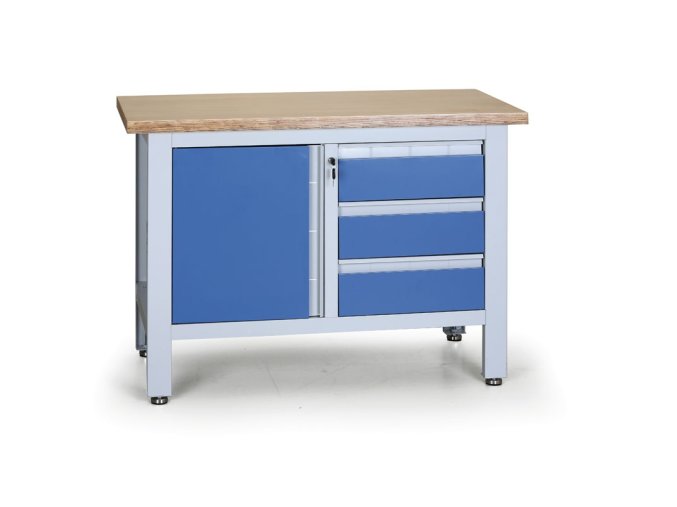 pracovni stul do dilny expert 3 zasuvky 1 skrinka 1200 x 600 x 860 900 mm modra 8243