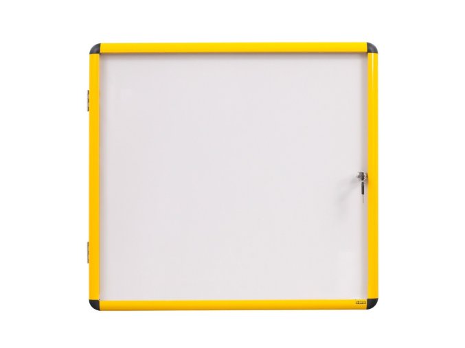 Vnitřní vitrína s bílým magnetickým povrchem, žlutý rám, 720 x 674 mm (6xA4)