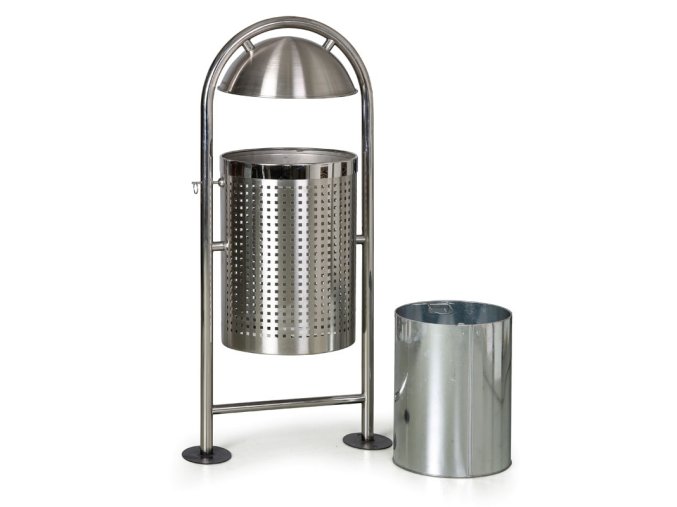 Venkovní nerezový odpadkový koš, 27 l, 460 x 320 x 1150 mm