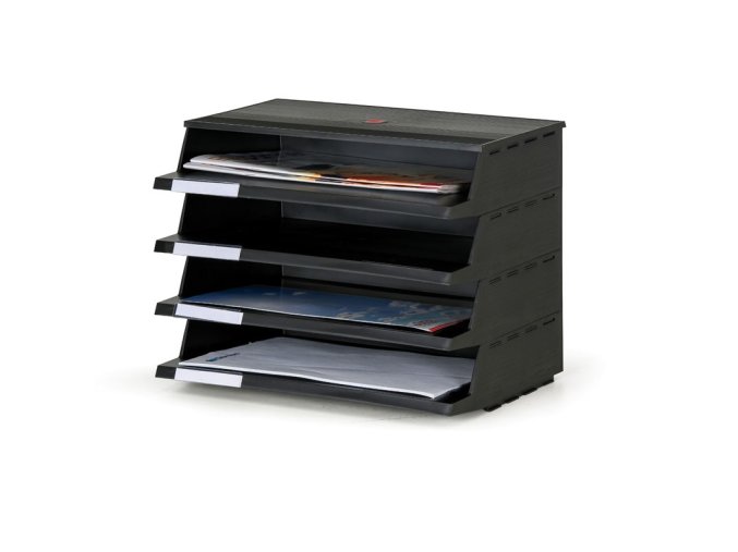 plastovy zasobnik na dokumenty 4 prihradky spojovatelny cerna 85406