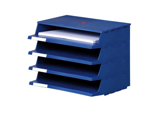 plastovy zasobnik na dokumenty 4 prihradky spojovatelny modra 40737