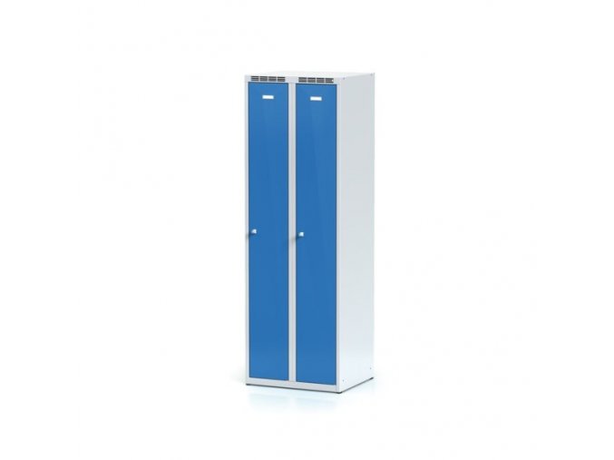 Kovová šatní skříňka, modré dveře, cylindrický zámek