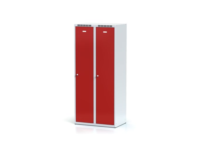 kovova satni skrinka s mezistenou 2 oddily 1800 x 800 x 500 mm cylindricky zamek cervene dvere 12556