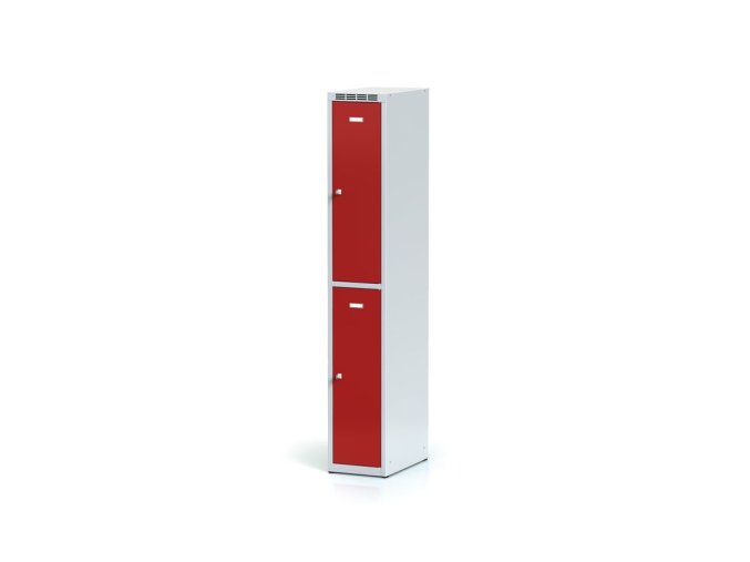 kovova satni skrinka s uloznymi boxy 2 boxy 1800 x 300 x 500 mm cylindricky zamek cervene dvere 11232