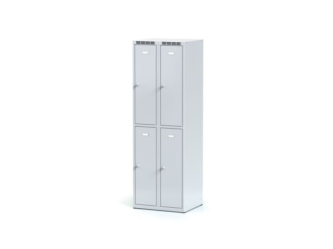 Kovová šatní skříňka s úložnými boxy, 4 boxy, 1800 x 600 x 500 mm, cylindrický zámek, šedé dveře