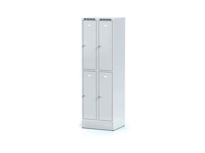 kovova satni skrinka s uloznymi boxy na soklu 4 boxy 1920 x 600 x 500 mm cylindricky zamek sede dvere 11250