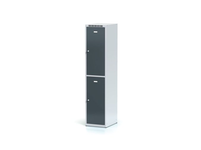Šatní skříňka s úložnými boxy, 2 boxy, 1800 x 400 x 500 mm, otočný zámek, tmavě šedé dveře