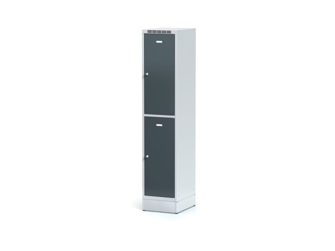 satni skrinka s uloznymi boxy na soklu 2 boxy 1920 x 400 x 500 mm otocny zamek tmave sede dvere 12721