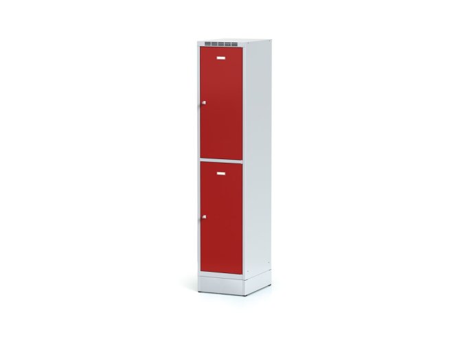 satni skrinka s uloznymi boxy na soklu 2 boxy 1920 x 400 x 500 mm cylindricky zamek cervene dvere 11288