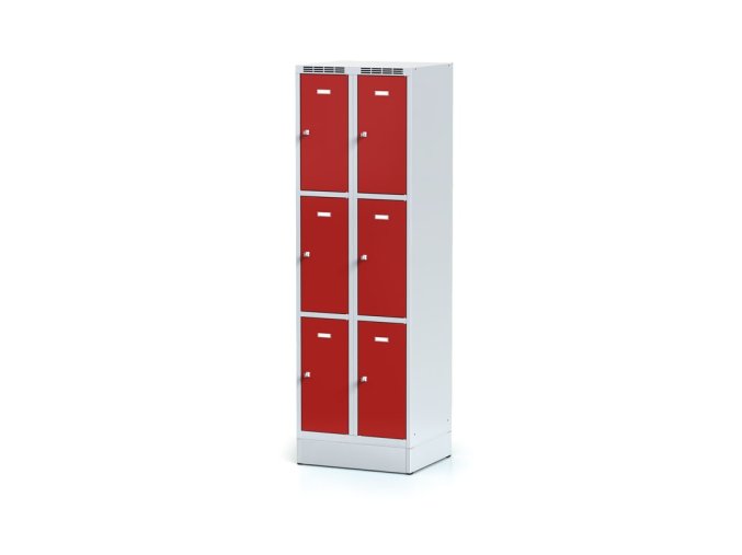 satni skrinka s uloznymi boxy na soklu 6 boxu 1920 x 600 x 500 mm cylindricky zamek cervene dvere 11356