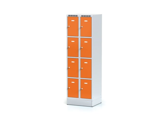 satni skrinka s uloznymi boxy na soklu 8 boxu 1920 x 600 x 500 mm cylindricky zamek oranzove dvere 11413