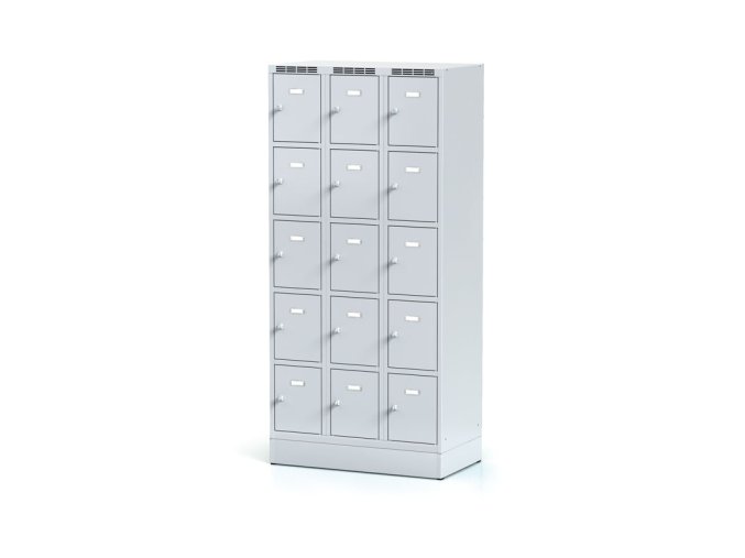satni skrinka s uloznymi boxy na soklu 15 boxu 1920 x 900 x 500 mm cylindricky zamek sede dvere 11534