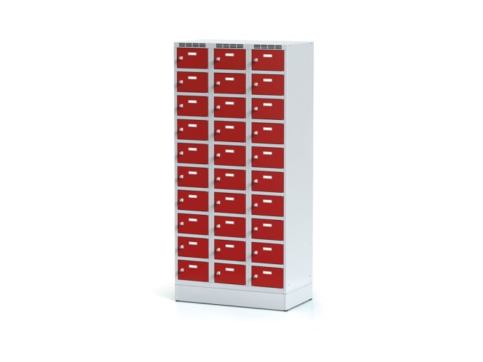 satni skrinka s uloznymi boxy na soklu 30 boxu 1920 x 900 x 500 mm cylindricky zamek cervene dvere 11670