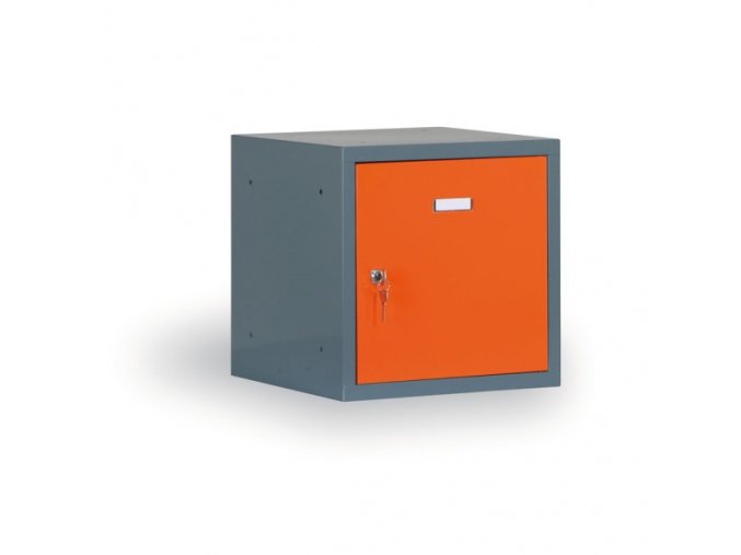 Šatní skříňka s uzamykatelným boxem 400x400x400 mm, tmavě šedá, oranžové dveře, cylindrický zámek