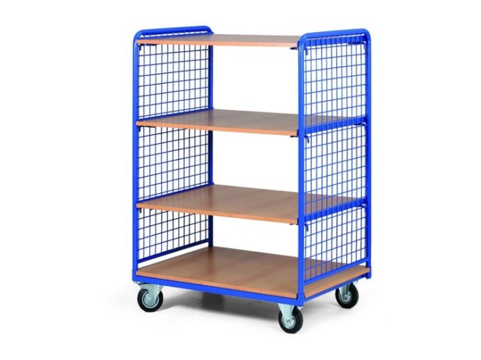 Policový vozík, 4 police, 2 bočnice s drátěnou výplní, nosnost 200 kg