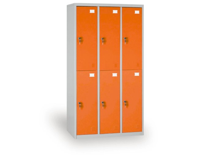 Šatní skříň s úložnými boxy, 6 boxů, 1820 x 900 x 500 mm, cylindrický zámek, oranžové dveře