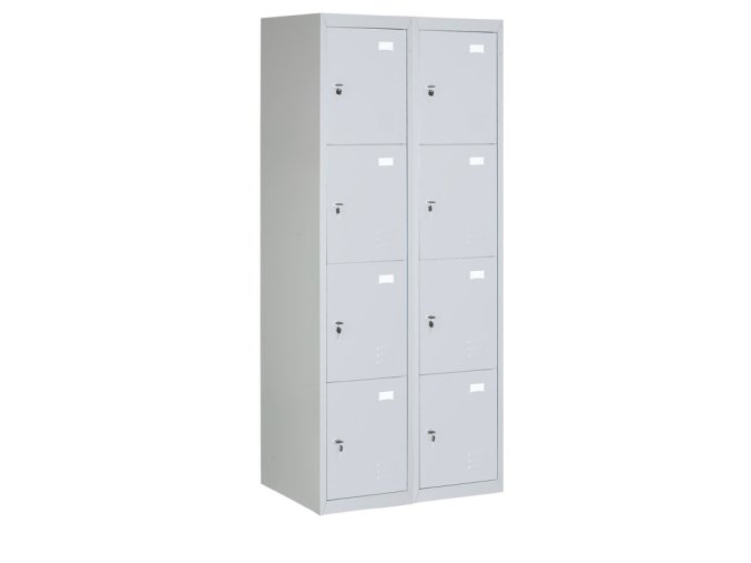 Šatní skříňka s úložnými boxy, 8 boxů, 1820 x 760 x 500 mm, cylindrický zámek, šedé dveře