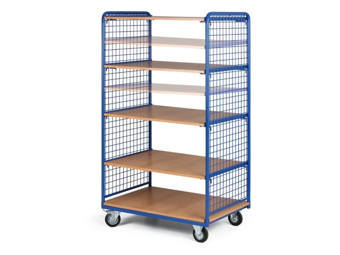 policovy vozik 5 polic 2 bocnice s dratenou vyplni nosnost 200 kg 60502